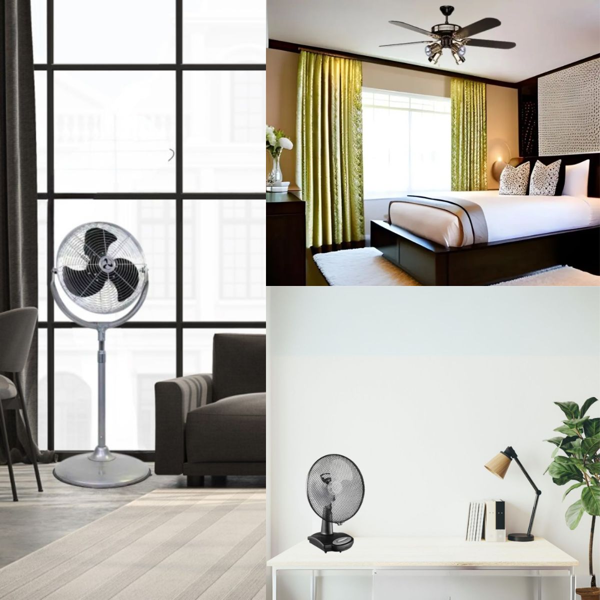 3 solutions de ventilateur : laquelle rafraichir le mieux une pièce ? (Ventilateur sur pied, ventilateur de plafond, ventilateur de table)